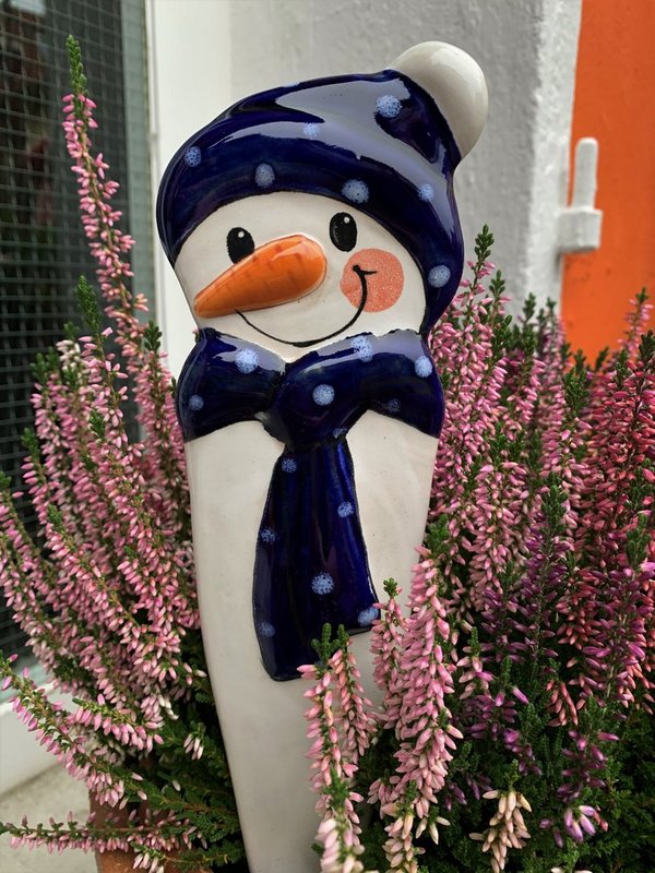 Blumentopfstecker Schneemann mit Bommelmütze - frostbeständig
